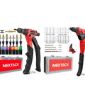 Rivet Nut Tool And Pop Rivet Gun For One Handed Tight Space Riveting All In One Kit with drill bit, interchangeable mandrels, and cases.