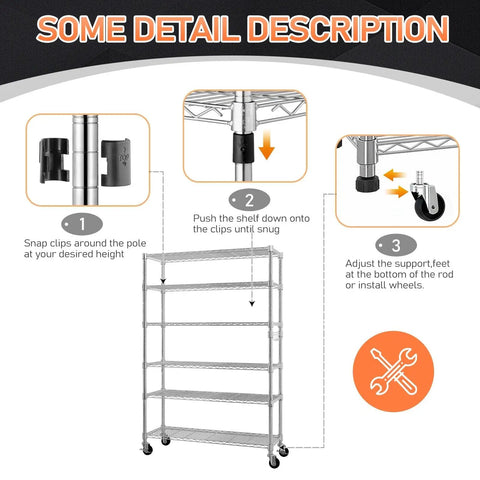 Heavy Duty Wire Shelving Unit 82 Inches Tall Featuring Adjustable Steel Racks That Split Into Independent Multi Tier Storage Organizers No Sweat Assembly For Garage Or Basement assembly instructions and details.