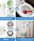 High Pressure Air Toilet Plunger With Flexible Drain Snake For Blasting Through Stubborn Bathroom And Kitchen Clogs, with cleaning gloves and gripper.