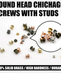 Badass DIY Leather Hardware 125 Piece Round Head Chicago Screw Set assorted colors, solid brass studs for crafting.