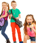 Kids playing with instruments wearing Mirror Disco Ball Necklaces Set Of 20 Silver Hanging Ornaments For 70s Party