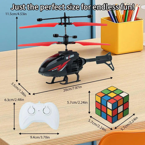 Three Pack Gesture Sensing RC Toys For Kids, Indoor Flying Helicopters And Airplanes With Lights, Easy One Key Takeoff And Landing on table