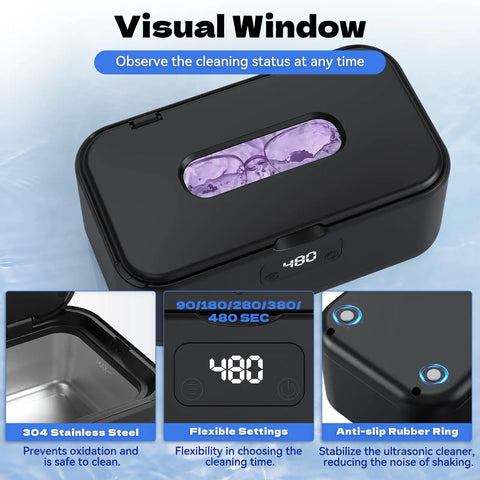 Hella Fresh Ultrasonic Jewelry Cleaner With Smooth 50 Khz Uv Tech 24 Oz Stainless Tank Digital Timer shows visual window and settings.