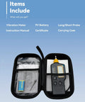 Pro Grade Handheld Vibration Meter Digital Tester with accessories in carrying case, 9V battery, and manual included.