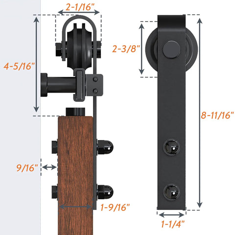 6 Foot Lite Sliding Barn Door Hardware Kit Heavy Duty Combination Track Included Easy To Install Manual Carbon Steel Upgrade Low Clearance 265 Lb Capacity Black Finish roller details
