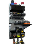 Power Tool Storage Organizer Kit With Cordless Drill Holder And Charging Station On 16x32 Metal Pegboard Wall Mount Made In USA