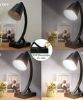 Dimmable Black Desk Lamp With USB A And USB C Ports Built In AC Outlet Rotary Dimmer Switch Bedside Nightstand Light For Bedroom Living Room Office Bulb Included Great For Home Office And Study, showcasing various brightness levels