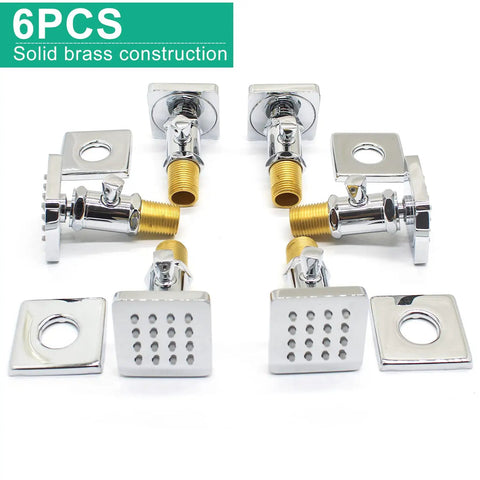 Solid Brass Shower Body Jets With Adjustable Flow In Polished Chrome Round Design, showing 6 pressure jet pieces and fittings