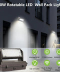 Beefy 80W Rotatable LED Wall Pack Light With 5000K Cool White, 11200 Lumens, 60-Degree Beam, shown illuminating a building exterior