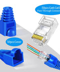 RJ45 Crimp Tool Kit For Cat6 Cat5e Cat5 Ethernet With Pass Through Connectors, Wire Stripper, Replacement Blade, Covers, And Network Cable Tester Including 50 RJ45 Pass Through Connectors