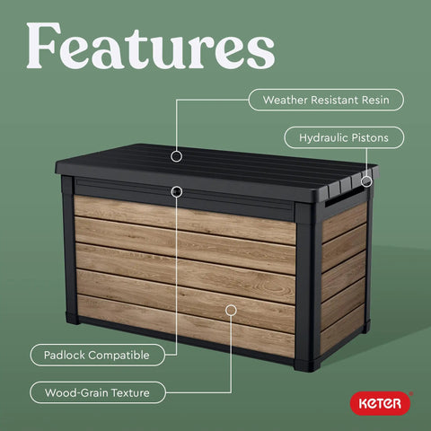 Real Deal All Weather Deck Storage Trunk With 100 Gallon Heavy Duty Resin For Patio Outdoor Cushions Yard Gear And Pool Supplies Ashwood Finish