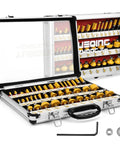 40 Piece Router Bit Set With Quarter Inch Shank in aluminum case, high speed steel, for woodworking and edge profiling