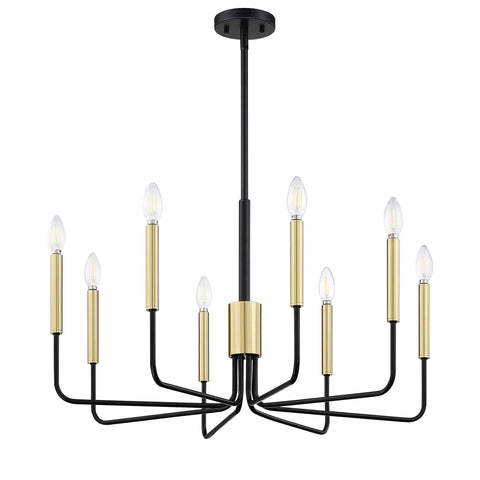 Vintage 8-Light Gold Farmhouse Pendant Chandelier With Black Finish for kitchen island, dining room, and living room