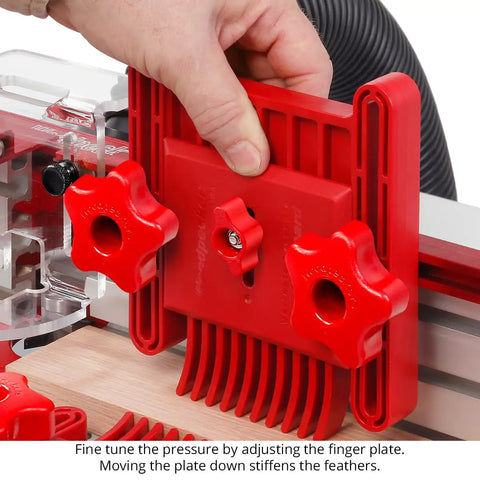 Rock Solid Variable Pressure Featherboard 2 Pack Adjustable Tension Control For Router Tables And Table Saws T Track Compatible finger plate adjustment
