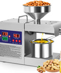 Rkazes 820W Automatic Oil Press Machine Hot And Cold Seed Extractor For Home Use with nuts and oil in kitchen