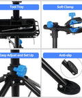 Adjustable 42.5 To 74 Inch Bike Repair Stand with tool tray, soft clamp, easy setup, and anti-slip legs for home and shop use.