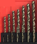 Tough As Nails 19 Piece Cobalt Drill Bit Kit 1.0 To 10mm M35 High Speed Steel Spiral Flute Points displayed in storage case.