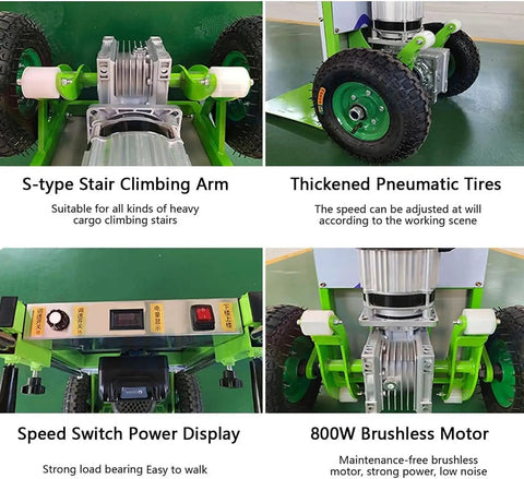 Heavy Duty Electric Stair Climber Hand Truck Workhorse For Moving Heavy Objects With Aluminum Alloy Frame Lightweight Yet Rugged S Shaped Support Arm Up Stairs Appliances And Boxes, green wheels