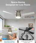 52 Inch Flush Mount Ceiling Fan With Lights And Remote Control, Brushed Nickel Finish showcased in a low ceiling room