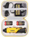 Open durable EVA PU hard storage case with DEWALT DCF682N1 screwdriver kit, grey interior, organized components visible inside.