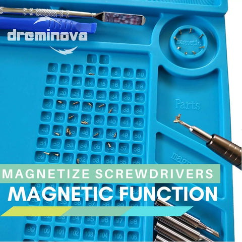 Pro Grade Large Soldering Mat 55x35cm Magnetic Silicone Work Surface with magnetize screwdrivers feature shown