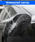 Magnetic EV Charging Port Cover Locks Tight To Shield From Nasty Winter Weather Heavy Duty Waterproof Oxford Fabric Blocks Snow Ice And Grit UV Proof For Road Warriors Everyday Black, shown protecting EV from rain.