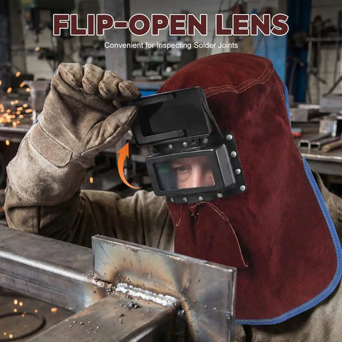 Welding Helmet Mask With Flip Open Lens Leather Welding Hood And Protective Gear For Face Neck And Head Sweat Absorption
