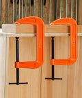Six Inch C Clamp Set For Woodworking And DIY Projects, Beefy 1000 Lb Load Capacity, Two Pack, Ductile Iron Construction, Orange