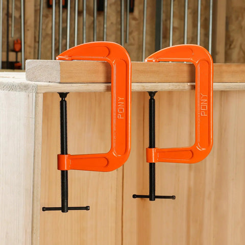 Six Inch C Clamp Set For Woodworking And DIY Projects, Beefy 1000 Lb Load Capacity, Two Pack, Ductile Iron Construction, Orange