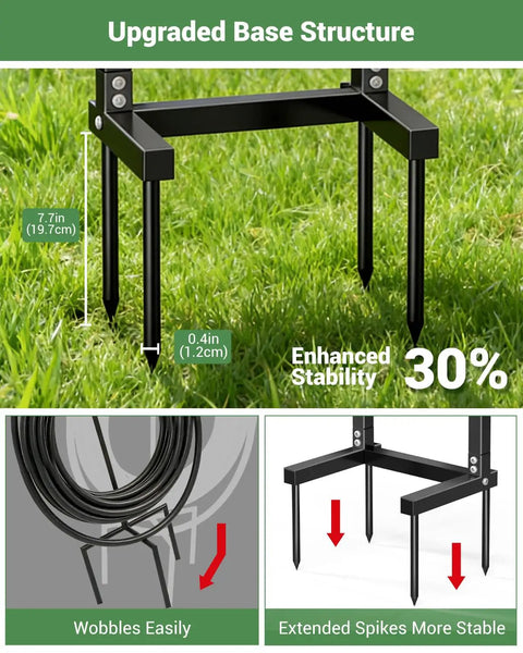 Heavy Duty Freestanding Garden Hose Reel Stand With Ground Spikes Detachable Metal Rack enhanced stability features
