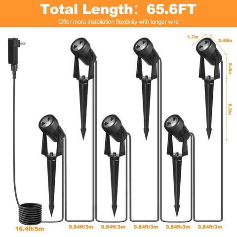 Low Voltage Outdoor Landscape Lights For Quick Safe Yard Vibes, 65.6Ft Wired LED Uplight Kit With Plug In Transformer, IP65 Waterproof