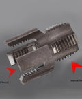 HaloVerde 1/2 Inch Pipe Threader Tool For Cleaning Clogged Threads, close-up of alloy steel thread cutter with external and internal threads.