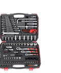Premium Auto Combination Wrench Set Packing Slick Ratchet Pawl Sockets in a durable black and red case, perfect for garage repairs.