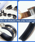 HOLADAWN 60‑pc clamp kit: 304 stainless steel clamps with rubber cushions in 5 sizes, collage of front/side/close-up views.