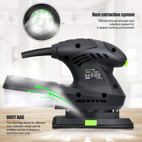 Pro Grade Electric Detail Sander With 12,000 OPM, 1.6 Amp Motor, 10 Sandpapers, Efficient Dust Collection, Compact Design