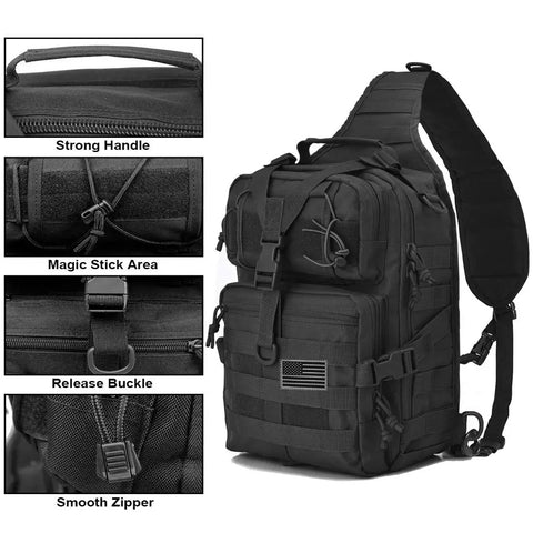Rugged Tactical Sling Bag Pack Waterproof Rucksack For Travel Hiking Camping Trekking Exploring Fishing Hunting Large Capacity Nylon Build