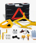 Heavy Duty 12 Volt Electric Car Jack With Impact Wrench And Air Compressor Portable 3 Ton Hydraulic Lifting Set in a toolkit.
