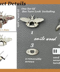 Bee-shaped metal purse turn-lock clasp set, dark finish, 5 sets with screws and keychain for handbags