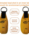 Throw Weight Pouch Set For Arborist Tree Climbing, 2 Pack, 8 Oz And 12 Oz, Luminous Yellow, front view with O-rings