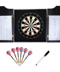 Solid Wood Classic Dartboard Cabinet Set With Bristle Dartboard, Built In Scoreboard, 6 Steel Tip Darts, Easy Assembly, Premium Brown Finish