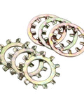 Lock Washers Set Of 500 Pieces M3 M4 M5 External And Internal Serrated Star Tooth Lock Washers with Spacers on white background