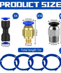 Blue PTFE Tubing 1 Meter Set With 10 PC4 M6 Fittings And 10 PC4 M10 Pneumatic Connectors, 4 PU4 Tube Connectors sizes