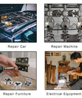 Collage displaying uses for Eight Piece Metric Die Set With Screw Die And Knurled Die Stock Holder For M3 To M12 Threading.