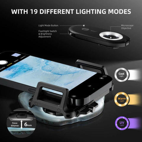 Phone Microscope With 200X Magnification And Built In LED UV Light For iPhone And Android CPL Polarizing Filter Portable Zoom Lens Attachment For Plants Coins Jewelry And Tiny Details On The Go, 19 lighting modes