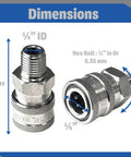 Set of 2 stainless steel 1/4-inch quick-connect male NPT pressure washer fittings