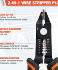 Front view of Wire Stripper And Cutters 6 Inch Tool For 10-22 AWG Wire With Flush Cutters Safety Lock Curved Bevel Design