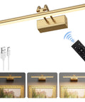 Cordless Battery Operated Picture Light With 4000mAh Rechargeable Battery, Remote Control, Magnetic Charge, Timers, 13.8 Inch Display, Gold Finish For Gallery, Living Room And Bedroom