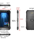 Built Like A Tank 8 Inch Windows 11 Pro Rugged Tablet Featuring Intel Core I5, showing ports, buttons, and back panel details.
