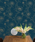Peacock Blue And Metallic Gold Peonies Floral Peel And Stick Wallpaper Removable Self Adhesive Rolls For Easy Diy Wall Makeover