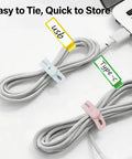 Ultimate 76 Piece Cable Organizer Set with labeled cables using silicone ties and write-on tags near a laptop